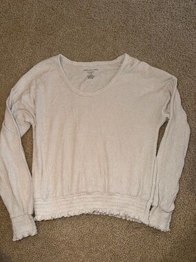American Eagle Long Sleeve Ribbed Pullover - Light Beige